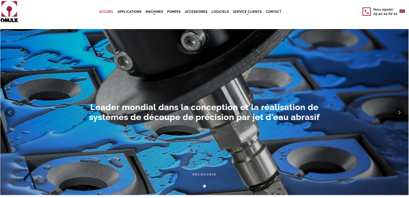 Page d’accueil du site OMAX France, illustrant le design moderne et responsive conçu par Jalis Toulouse