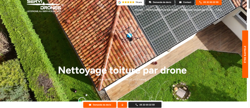 Création de site et référencement SEO pour SERVI-DRONES, nettoyage de toiture par drone à Toulouse