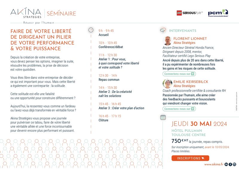 Agence web pour une société organisatrice de séminaires business à Toulouse – Akina Stratégies