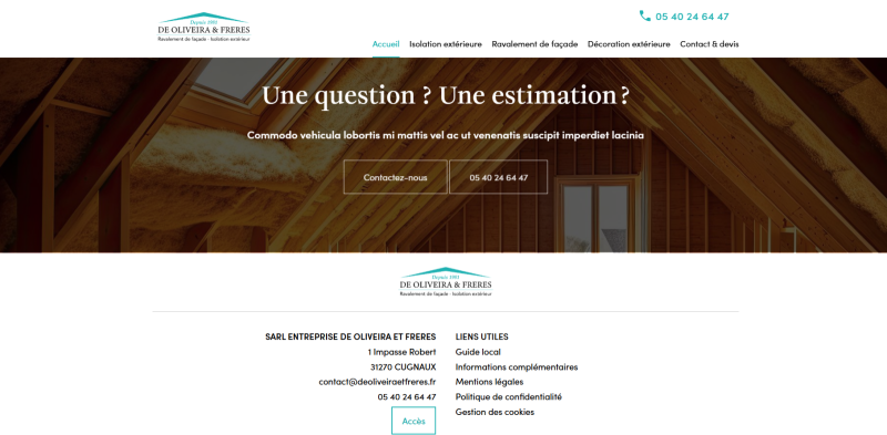 Création de site internet pour un expert en isolation thermique par l’extérieur à Toulouse – secteur du bâtiment – De Oliveira & Frères